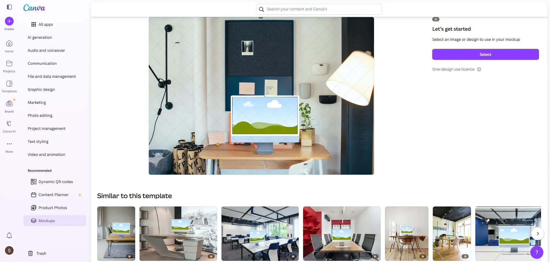 Canva mockup page showing a desktop computer in a home office setting.